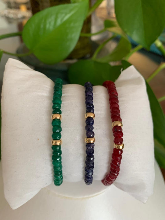 Pulsera rubí, zafiro y esmeralda facetada