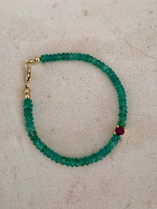 Pulsera esmeralda y rubí oro 14k