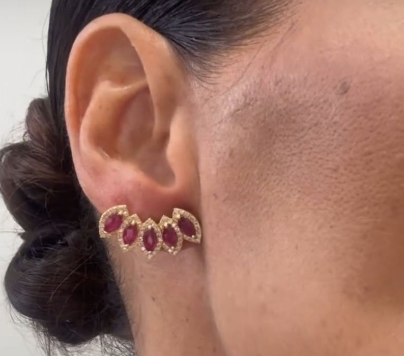 Broquel oro 14k rubíes y diamantes naturales