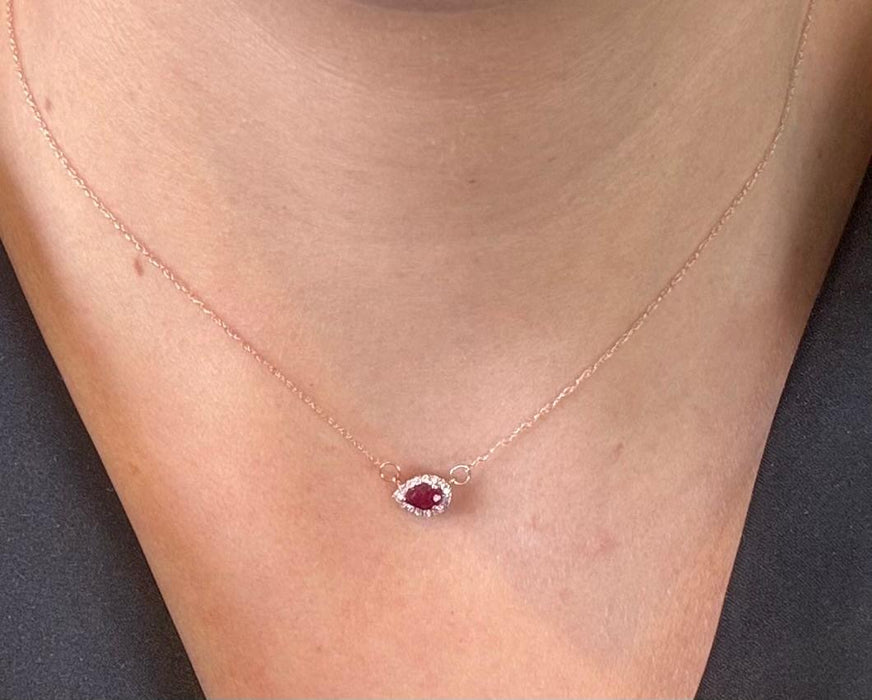 Gargantilla oro 14k con diamantes naturales y rubíe