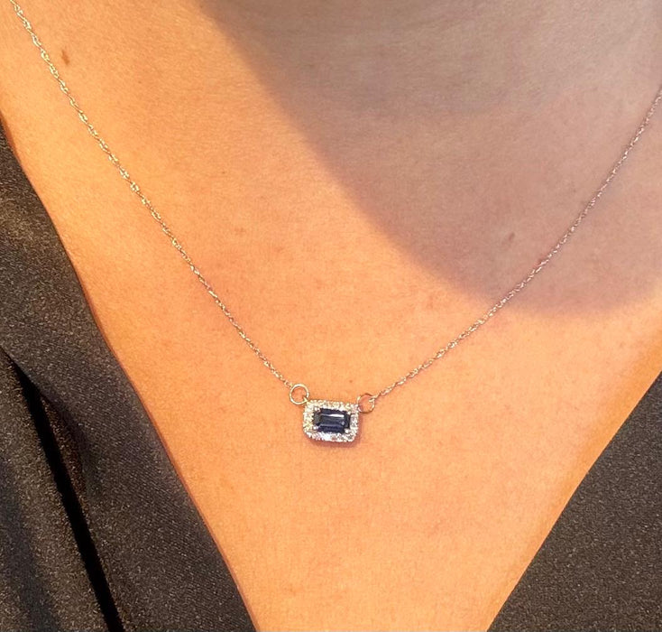 Gargantilla oro 14k con diamantes naturales y zafiro