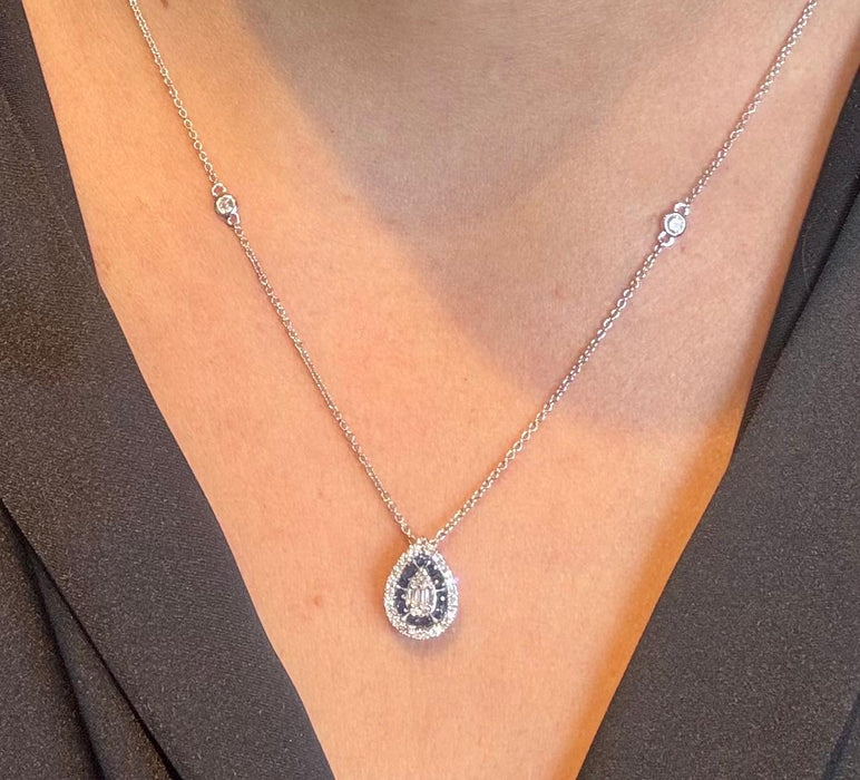 Gargantilla oro 14k con diamantes naturales y Zafiro