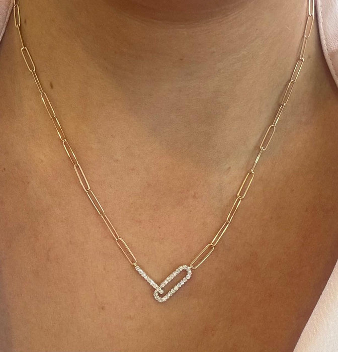 Gargantilla paper clip oro 14k con diamantes naturales