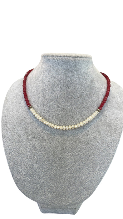 Gargantilla ágata roja y perlas