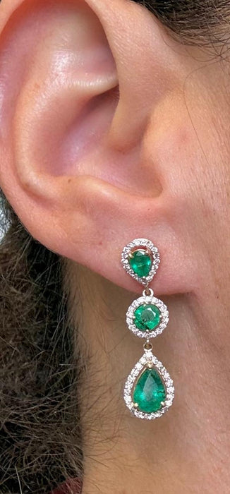 Aretes 14k esmeralda/brillantes AR792