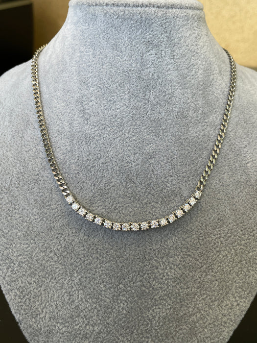 Gargantilla 45 cm. Sonrisa plata rodizada con zirconia con broche de caja