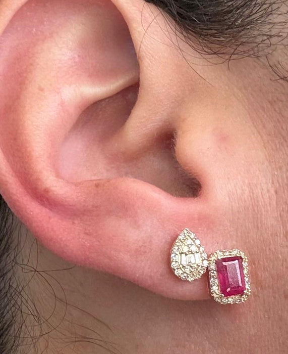 Aretes 14k rubí y diamantes