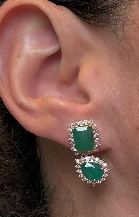 Aretes 14k esmeraldas/brillantes AR791