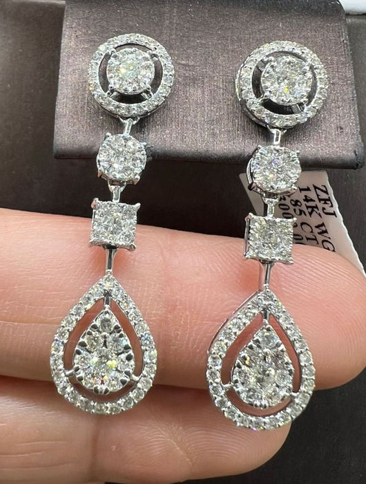 Arete largo oro 14k con diamantes naturales