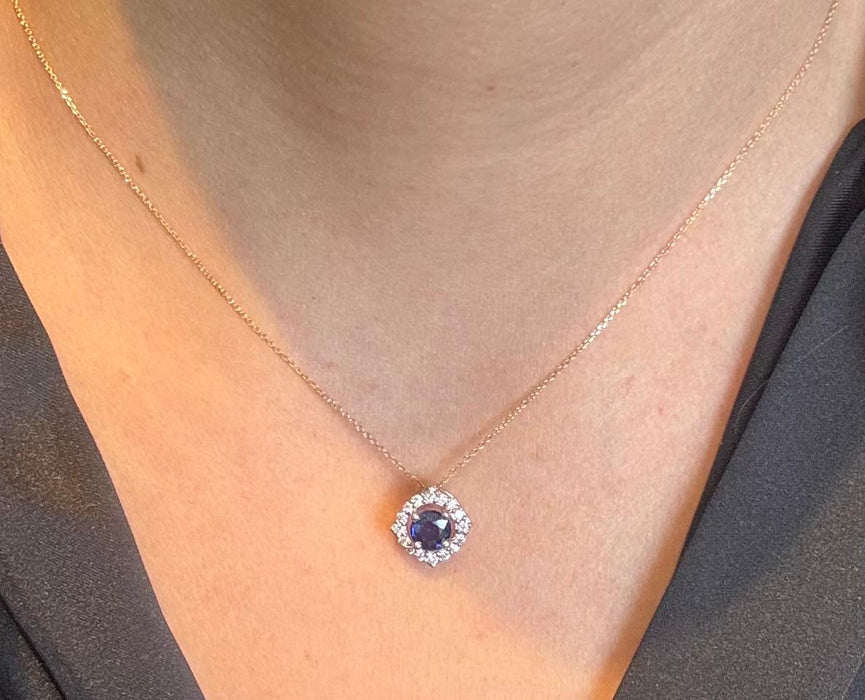 Gargantilla oro 14k con diamantes naturales y Zafiro