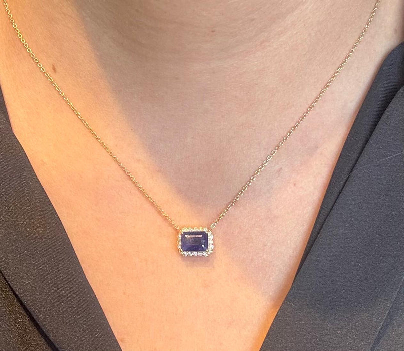 Gargantilla oro 14k con diamantes naturales y Zafiro