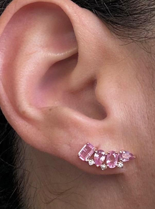 Aretes 14k zafiro rosa brillantes AR736