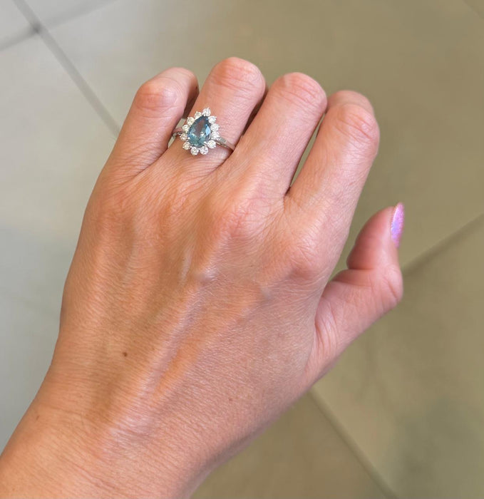 Anillo 14k aguamarina/diamantes AN542