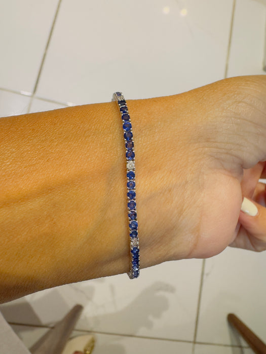 Pulsera tennis oro blanco 14k con zafiros y diamantes naturales (3.5 cts)