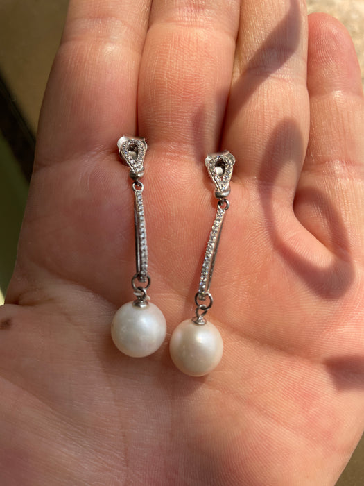 Aretes largo perla plata rodizada