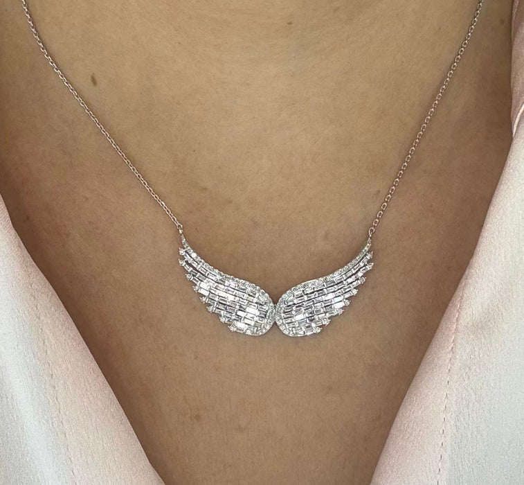 Gargantilla ala angel oro blanco  14k baguette diamantes naturales