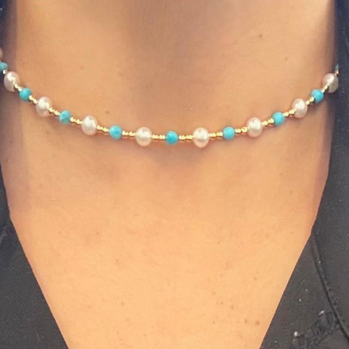 Gargantilla 18K Perla y turquesa GA153