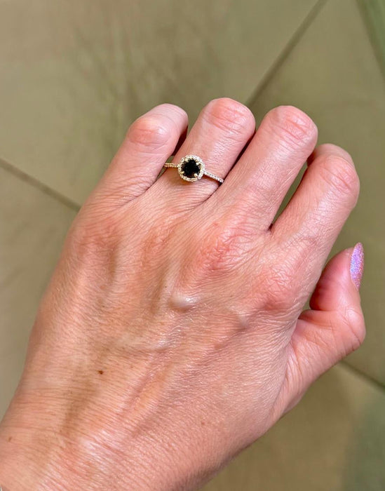 Anillo 14k brillante negro y blanco AN608
