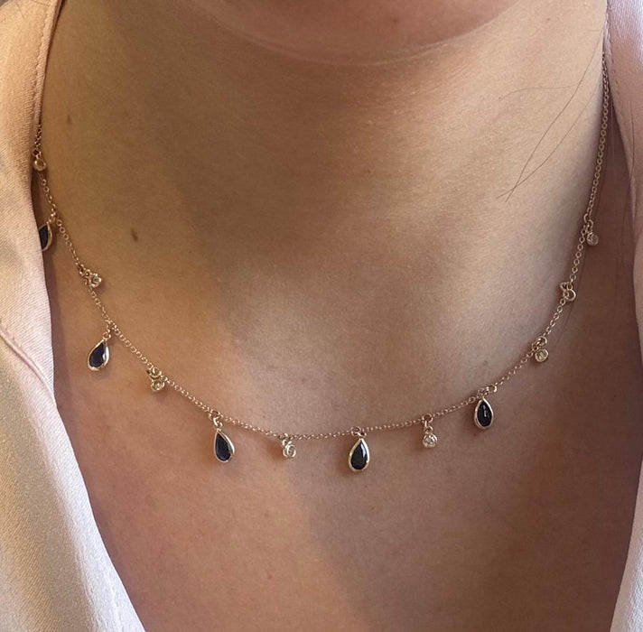 Gargantilla oro 14k colgante zafiros y diamantes naturales