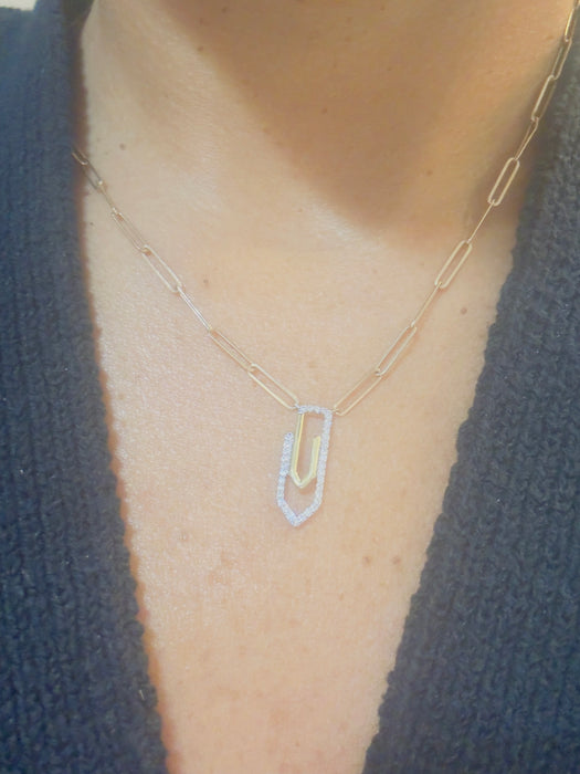 Gargantilla paper clip oro amarillo 10k con diamantes naturales (.20 cts)
