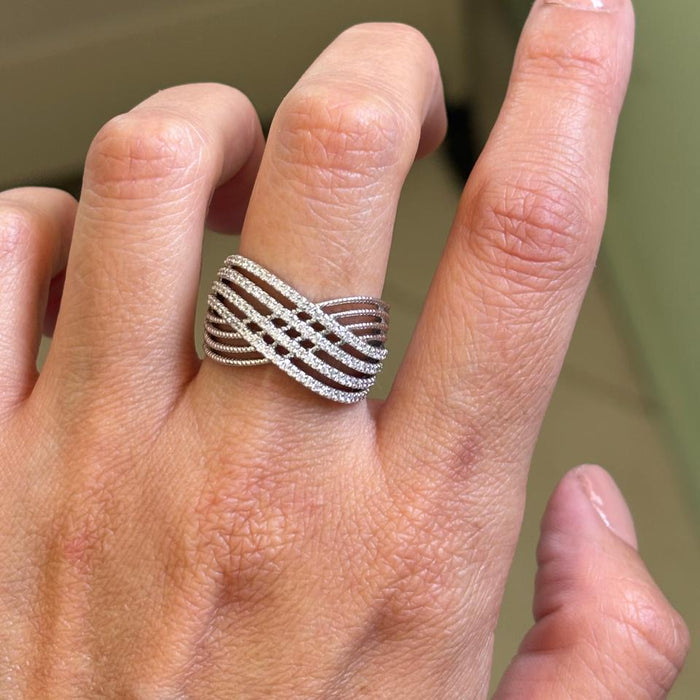 Anillo cruzado 8 líneas 14K y diamantes naturales AN143