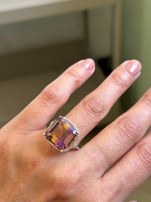 Anillo oro 14k Ametrino y diamantes naturales