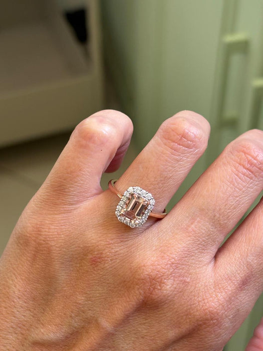Anillo oro 14k Morganita con diamantes naturales