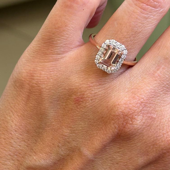 Anillo 14K Morganita Diamantes Naturales AN220