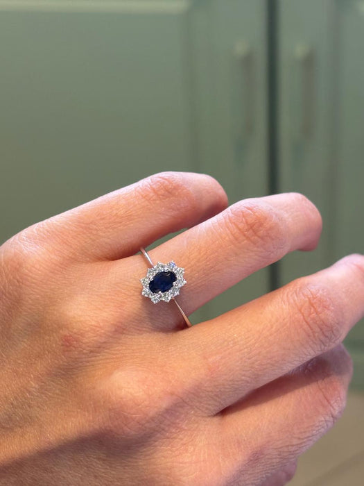 Anillo roseta oro 14k zafiro y diamantes natural