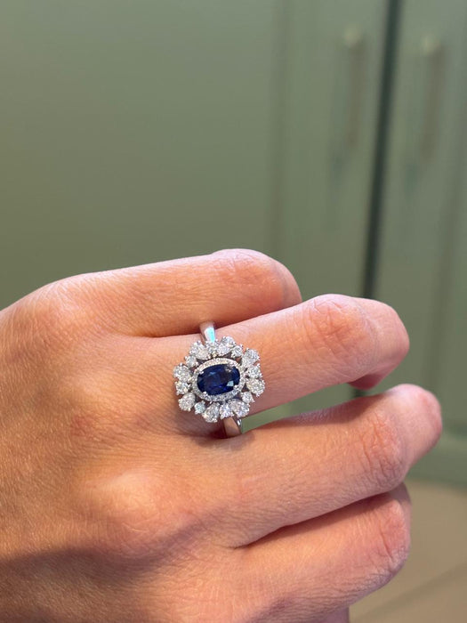 Anillo roseta oro 14k zafiro y diamantes natural