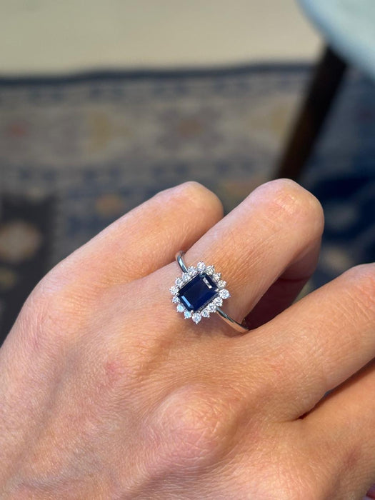 Anillo roseta oro 14k zafiro y diamantes natural