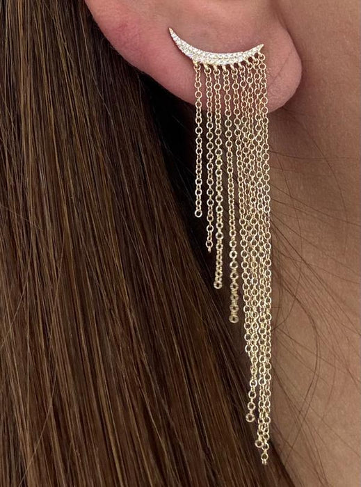 Arete largo luna y cadena colgante oro 14k con diamantes naturales AR276