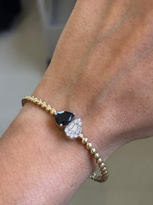 Aro flexible oro 14k con diamante negro y blanco naturales