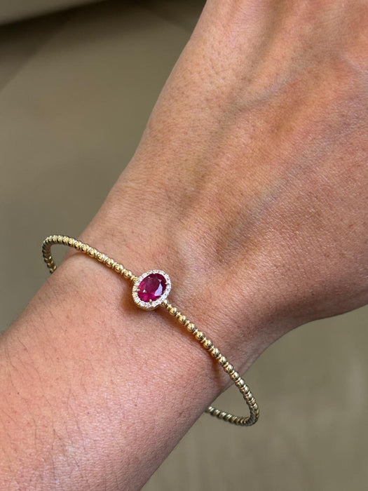 Aro flexible oro 14k con rubíe y diamantes naturales