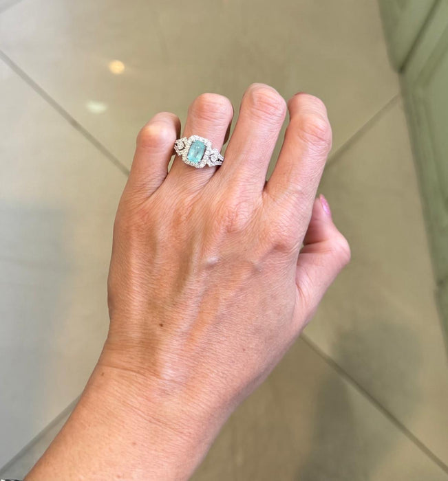 Anillo 18k Paraiba/diamante AN574