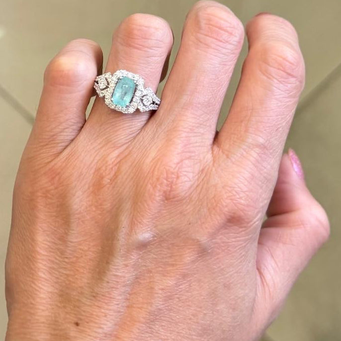 Anillo 18k Paraiba/Diamante AN574
