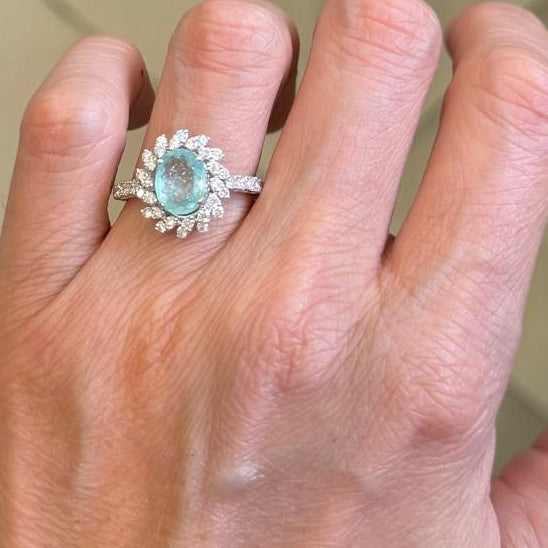 Anillo 18k Paraiba/diamantes AN572
