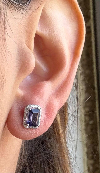 Broquel oro 10k tanzanita y diamantes natural