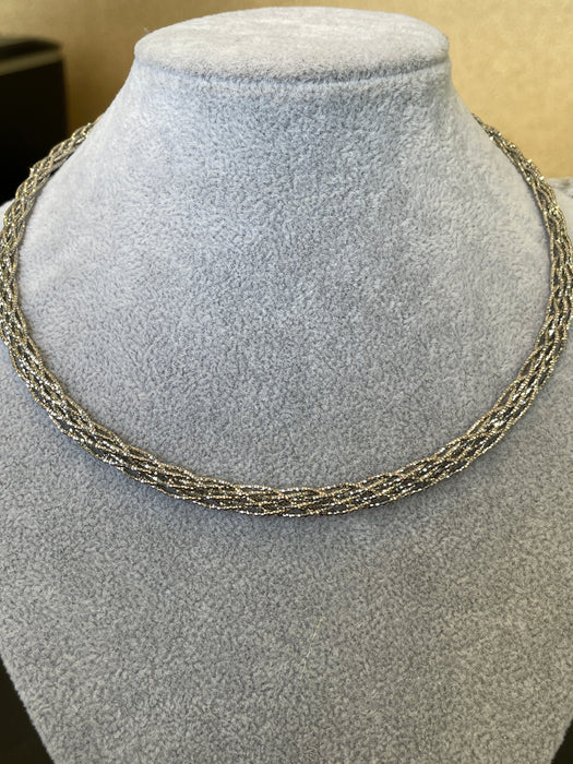 Gargantilla trenzada plata rodizada con zirconia