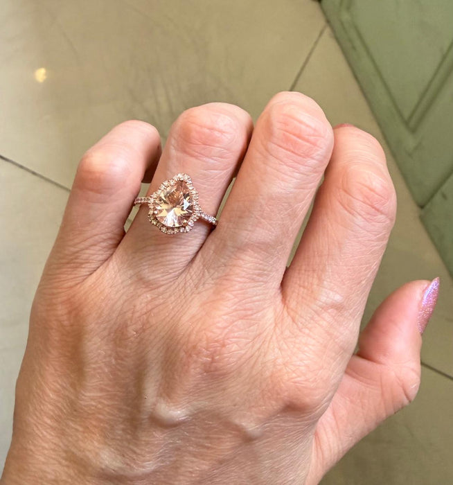 Anillo 14k morganita/diamantes AN334