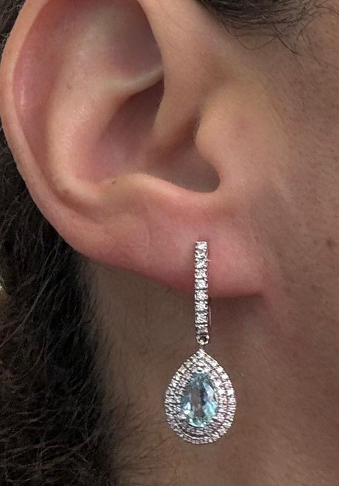 Aretes 14k brillantes/aguamarina AR829