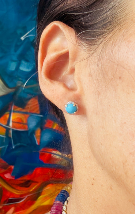 Broquel oro amarillo 14k con turquesa y diamantes naturales (1.12 cts)