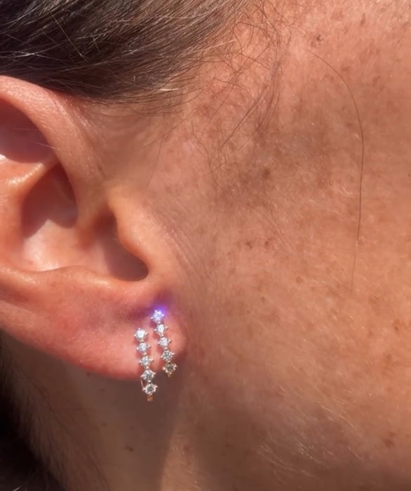 Broquel oro amarillo 14k doble línea de diamantes naturales