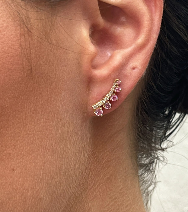 Broquel sonrisa oro amarillo 14k con diamantes naturales y zafiro rosa