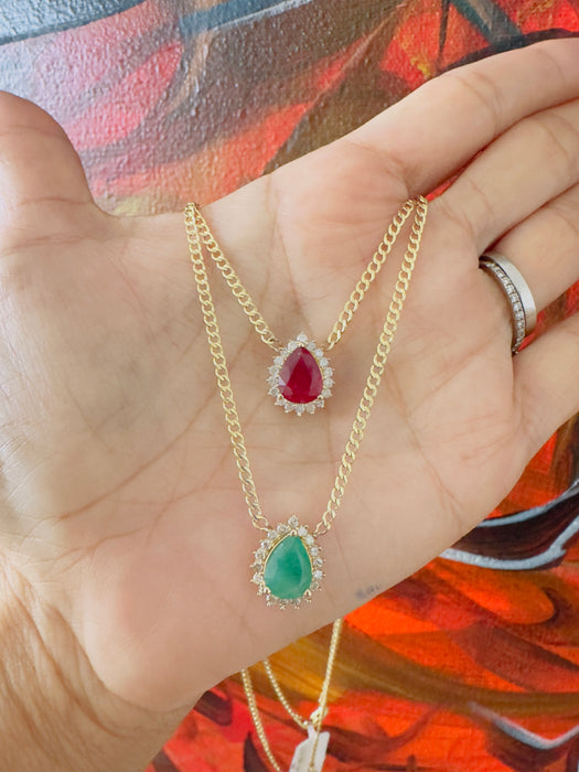 Gargantilla cubana oro amarillo 14k con diamantes , rubíes o esmeraldas naturales (2.29 cts)