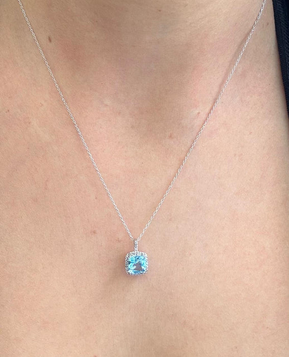 Gargantilla oro 10k con Topacio azúl y diamantes natural