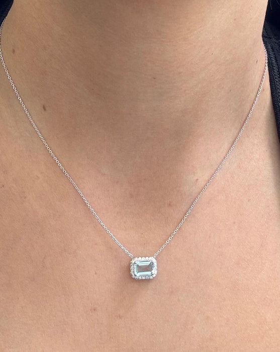 Gargantilla oro blanco 14k con aguamarina y diamantes natural
