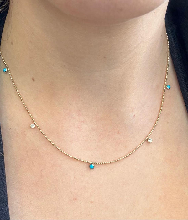 Gargantilla oro 14k turquesa y diamantes natural