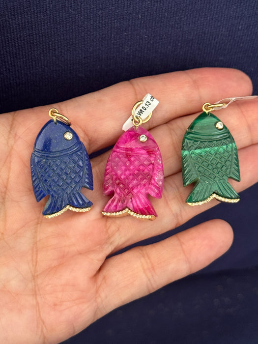 Charm piedra natural oro 14k y diamantes naturales