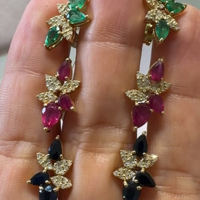 Aretes Rubí , Zafiro y/o Esmeralda 14K con diamantes AR457
